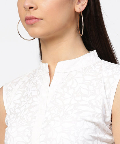 Off White Printed Sleeveless Cotton Kurta With Ankle Length Pallazo | LASVINI - Redefining Indian Fashion with Elegance