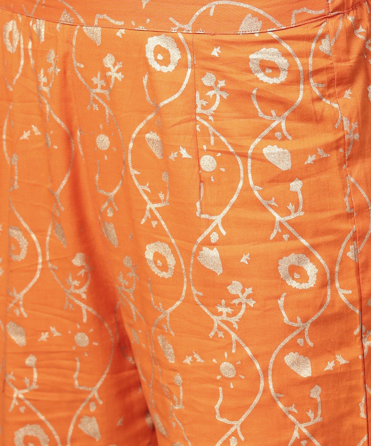 Orange Printed 3/4Th Sleeve Assymetric Kurta With Ankle Length Pant | LASVINI - Redefining Indian Fashion with Elegance