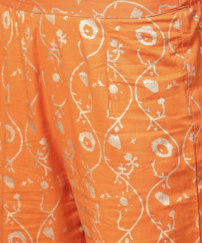 Orange Printed 3/4Th Sleeve Assymetric Kurta With Ankle Length Pant | LASVINI - Redefining Indian Fashion with Elegance