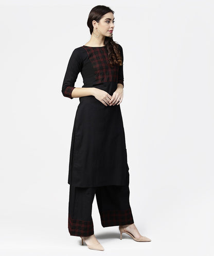 Black 3/4Th Sleeve Yoke Printed Kurta With Ankle Length Pallazo | LASVINI - Redefining Indian Fashion with Elegance