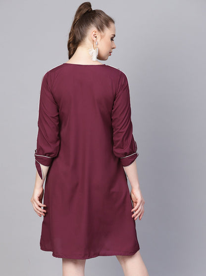 Burgundy A-Line Dress With Knot Style Sleeves | LASVINI - Redefining Indian Fashion with Elegance