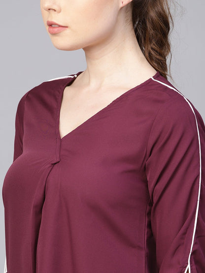 Burgundy A-Line Dress With Knot Style Sleeves | LASVINI - Redefining Indian Fashion with Elegance