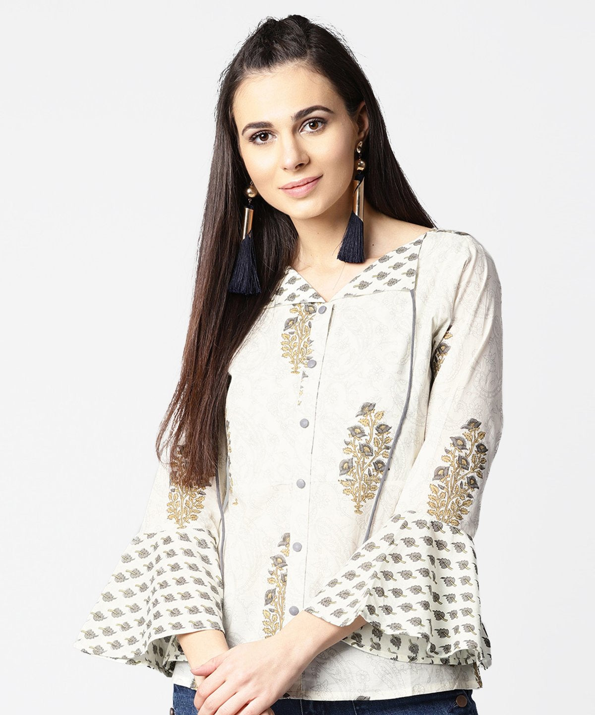 Off White Full Sleeve Cotton Tops | LASVINI - Redefining Indian Fashion with Elegance