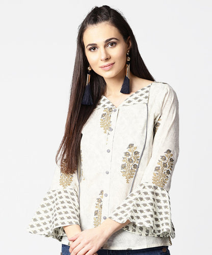 Off White Full Sleeve Cotton Tops | LASVINI - Redefining Indian Fashion with Elegance
