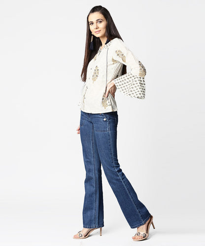 Off White Full Sleeve Cotton Tops | LASVINI - Redefining Indian Fashion with Elegance