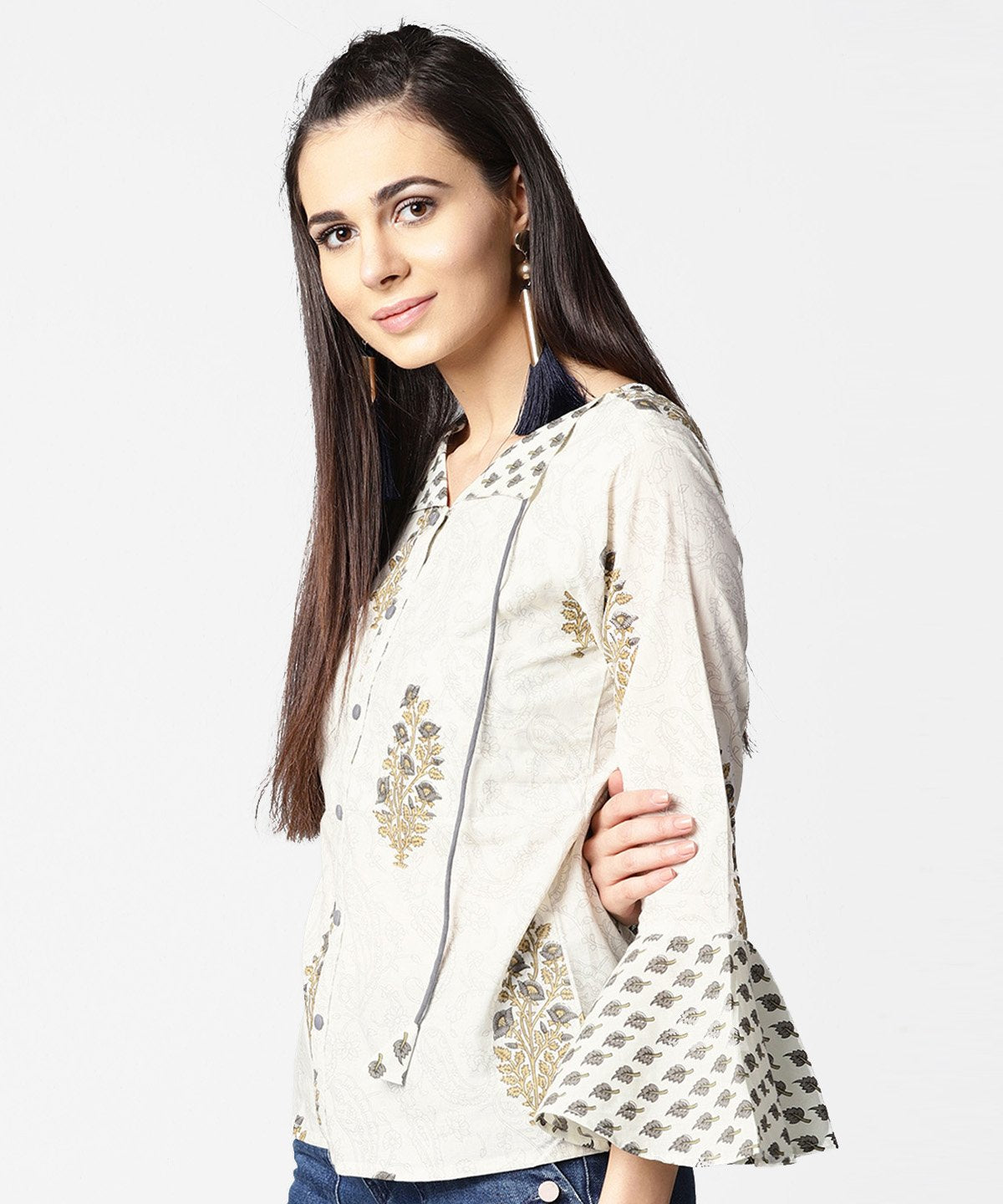 Off White Full Sleeve Cotton Tops | LASVINI - Redefining Indian Fashion with Elegance