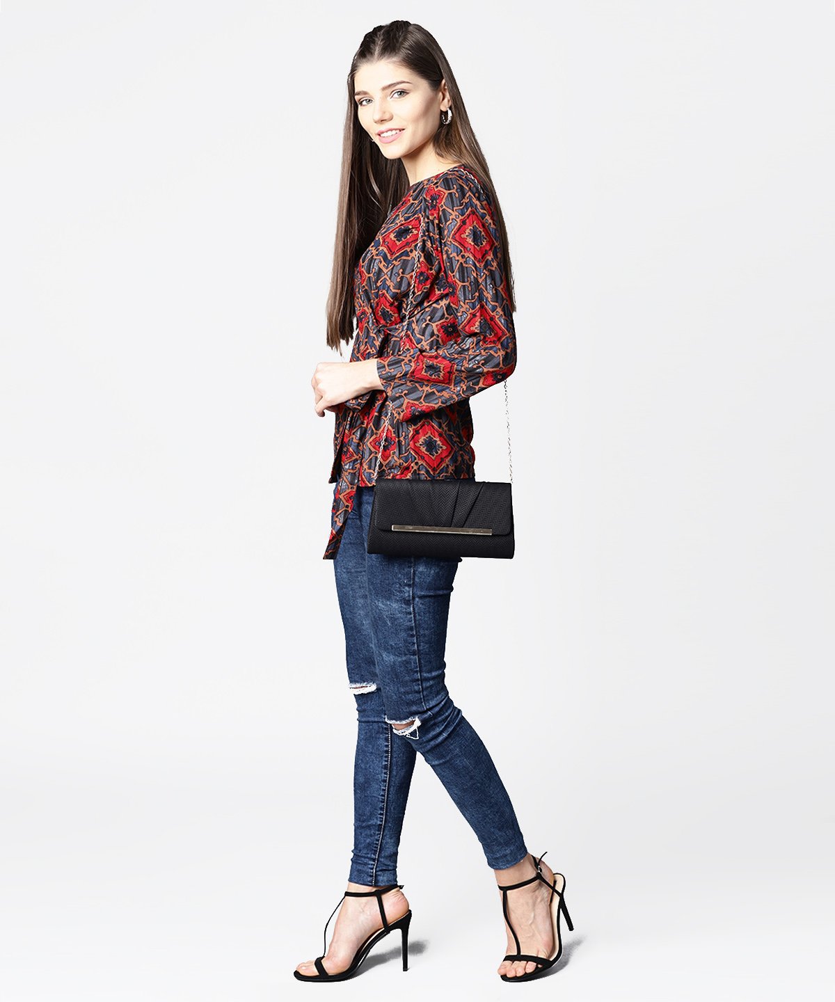 Blue & Red Printed Full Sleeve Tops | LASVINI - Redefining Indian Fashion with Elegance