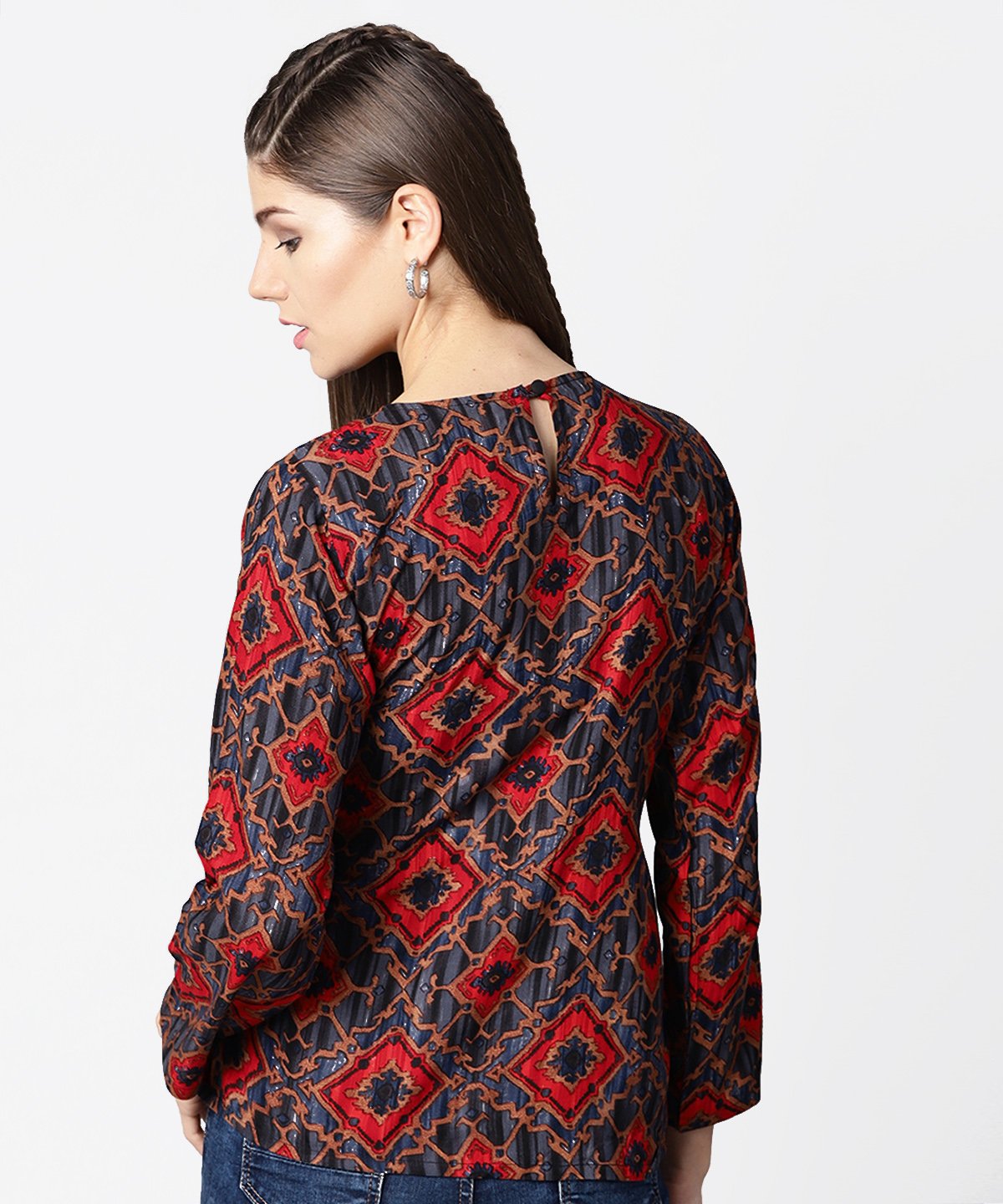 Blue & Red Printed Full Sleeve Tops | LASVINI - Redefining Indian Fashion with Elegance