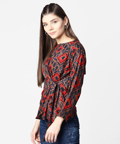 Blue & Red Printed Full Sleeve Tops | LASVINI - Redefining Indian Fashion with Elegance
