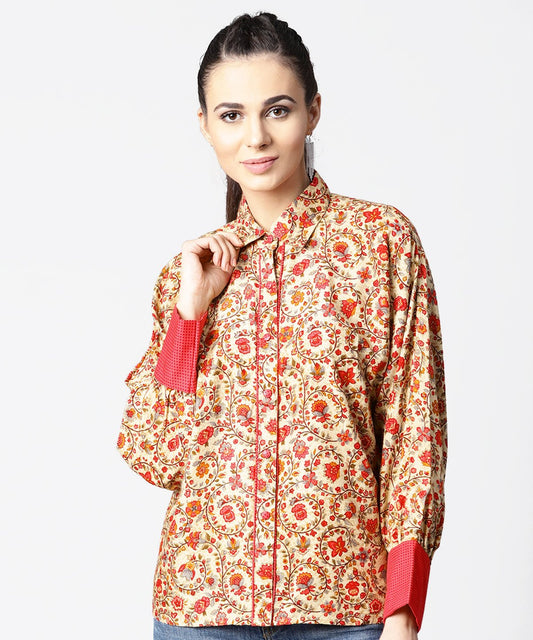 Off White & Pink Printed Full Sleeve Tops | LASVINI - Redefining Indian Fashion with Elegance