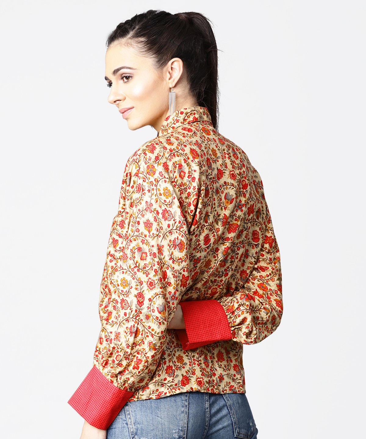 Off White & Pink Printed Full Sleeve Tops | LASVINI - Redefining Indian Fashion with Elegance