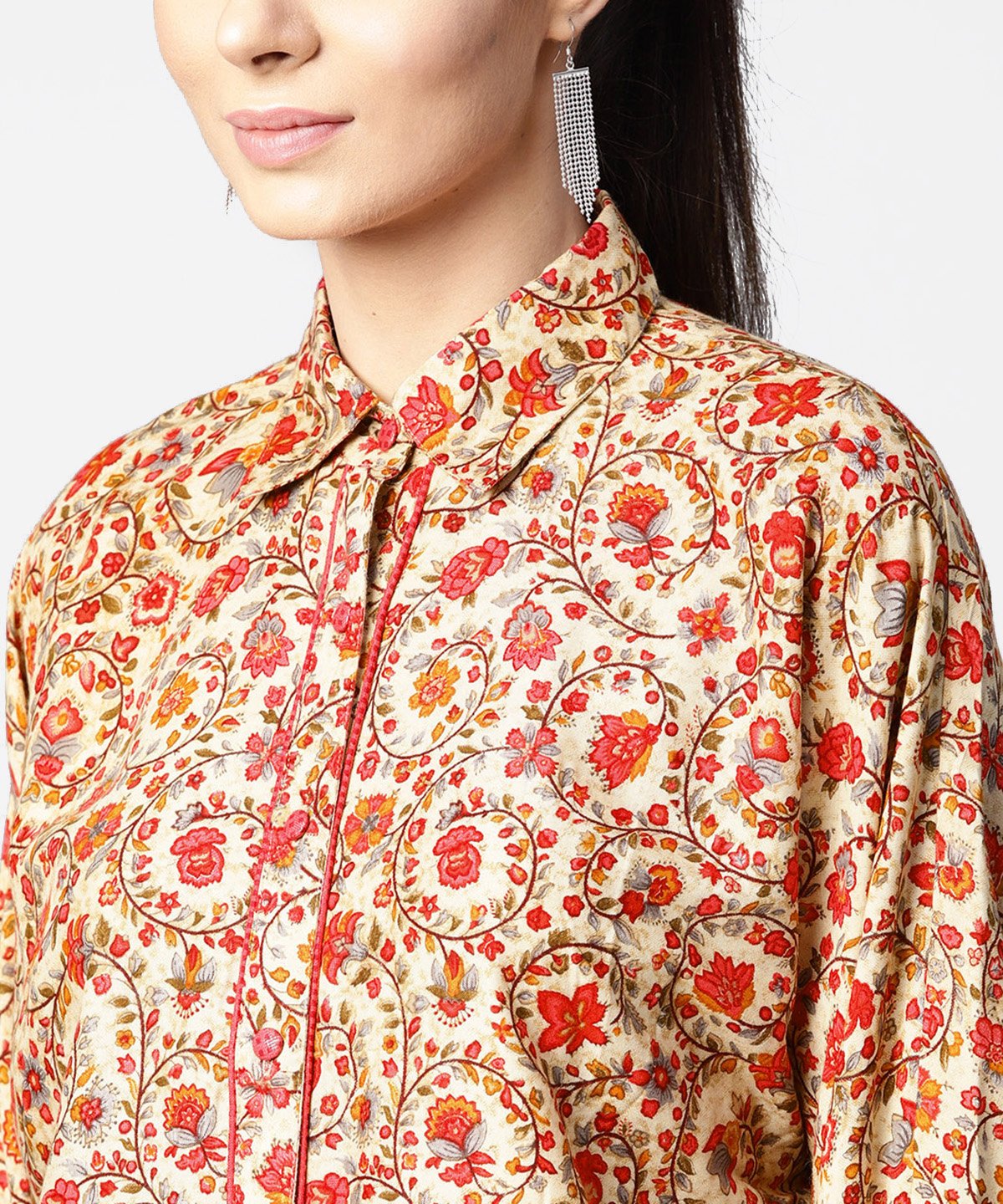 Off White & Pink Printed Full Sleeve Tops | LASVINI - Redefining Indian Fashion with Elegance
