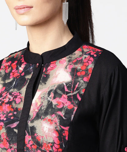 Black Full Sleeve Rayon Tops With Printed Yoke | LASVINI - Redefining Indian Fashion with Elegance