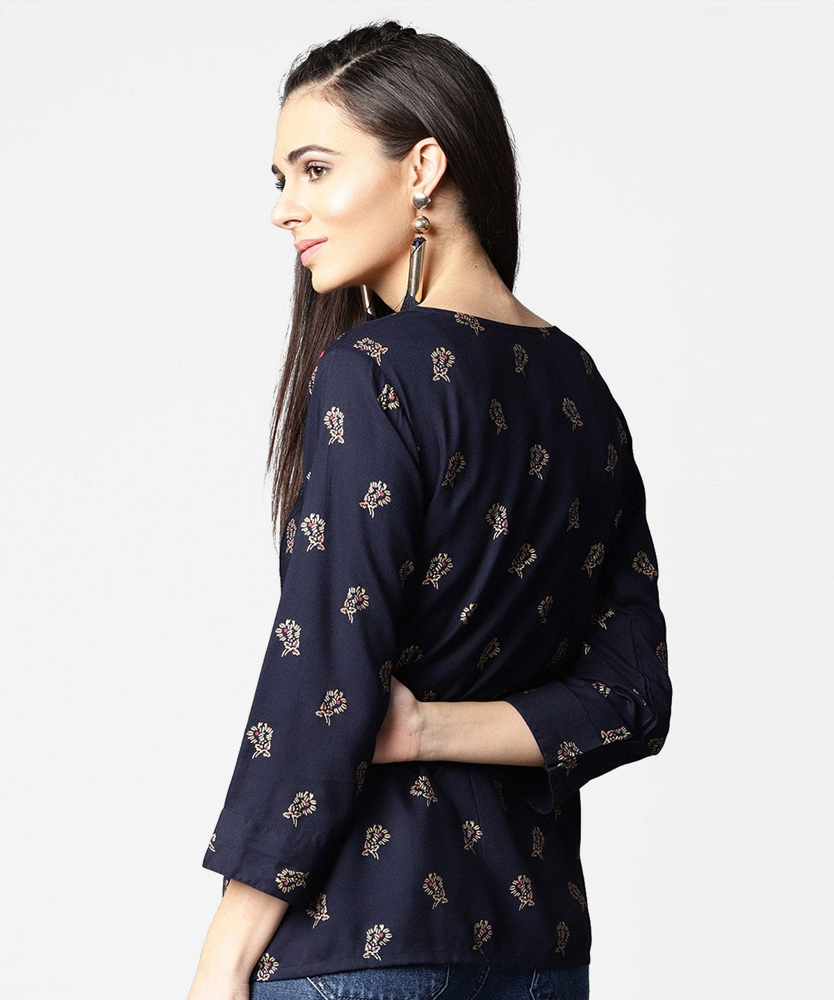 Navy Blue Full Sleeve Rayon Tops With Side Slit | LASVINI - Redefining Indian Fashion with Elegance