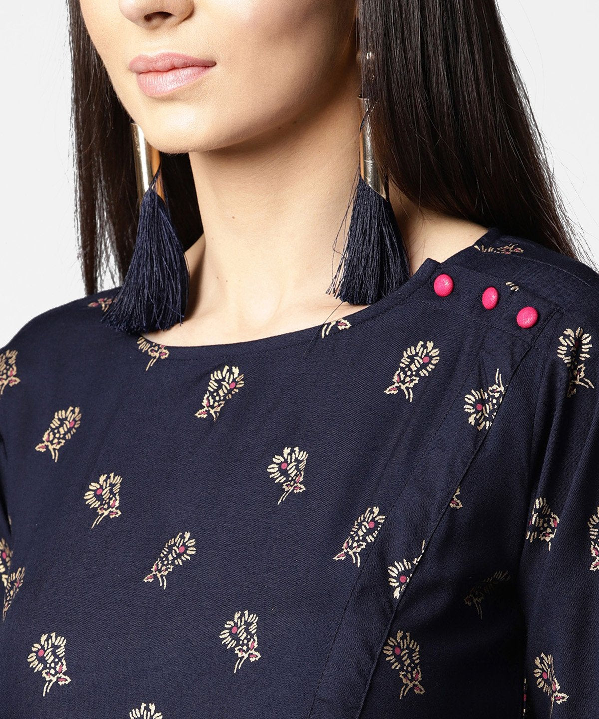 Navy Blue Full Sleeve Rayon Tops With Side Slit | LASVINI - Redefining Indian Fashion with Elegance