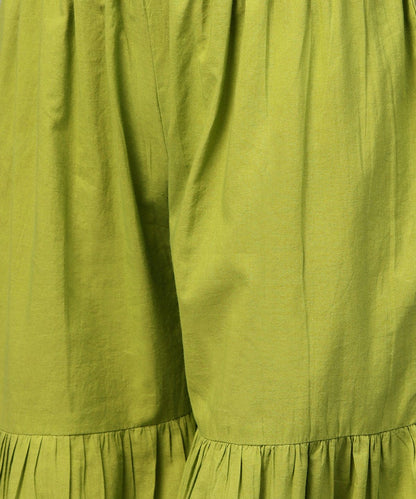 Green Printed 3/4Th Sleeve Cotton High Low Kurta With Green Sharara | LASVINI - Redefining Indian Fashion with Elegance