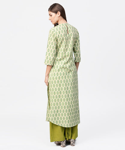 Green Printed 3/4Th Sleeve Cotton Straight Long Kurta | LASVINI - Redefining Indian Fashion with Elegance