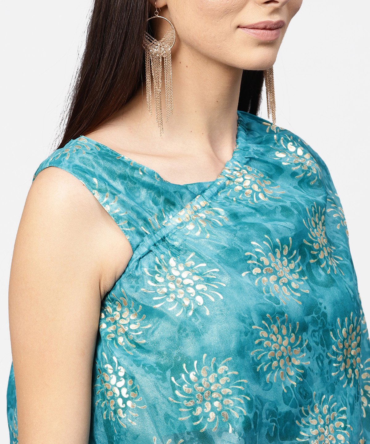 Blue Boho Poncho Style Tops With Yellow Ankle Length Palazzo | LASVINI - Redefining Indian Fashion with Elegance