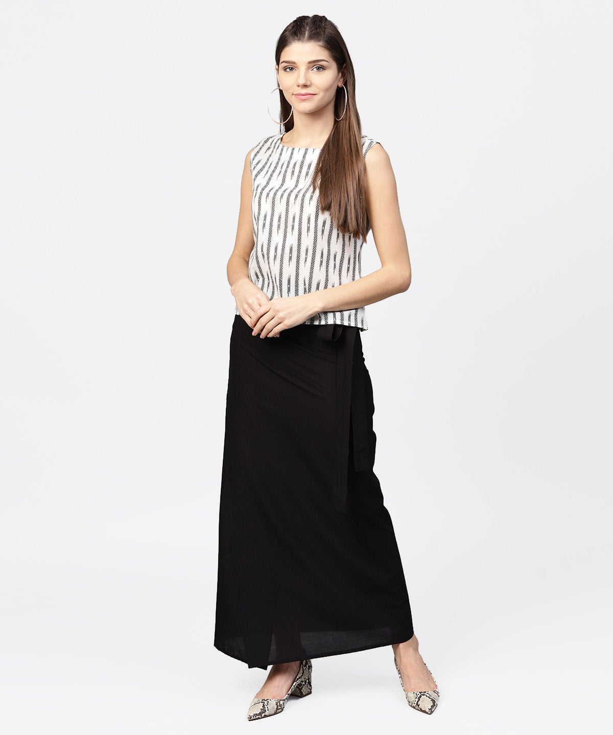 Black Ankle Length Cotton Straight Skirt | LASVINI - Redefining Indian Fashion with Elegance