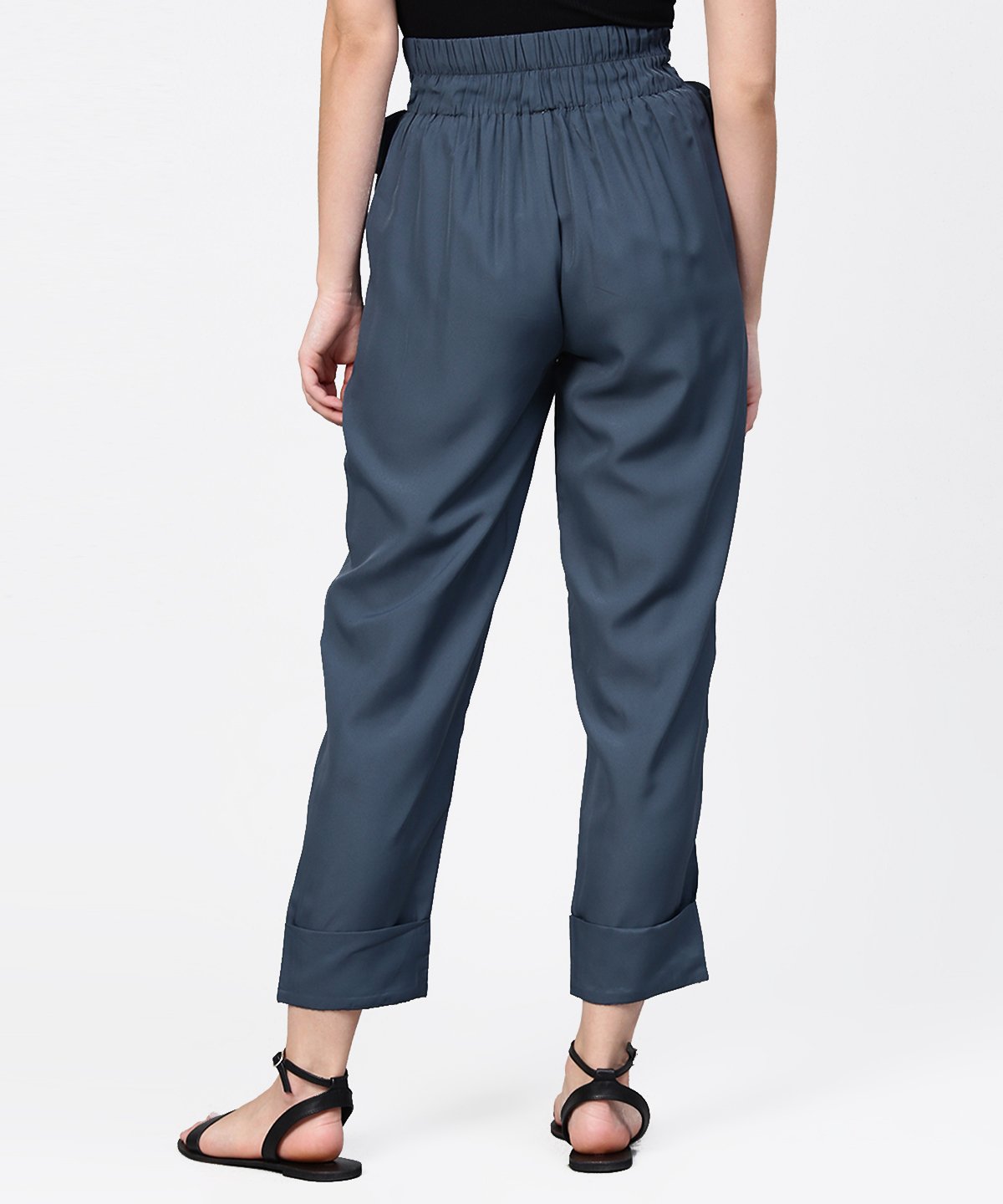 Solid Grey Ankle Length Straight Trouser | LASVINI - Redefining Indian Fashion with Elegance