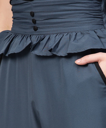 Solid Grey Ankle Length Straight Trouser | LASVINI - Redefining Indian Fashion with Elegance