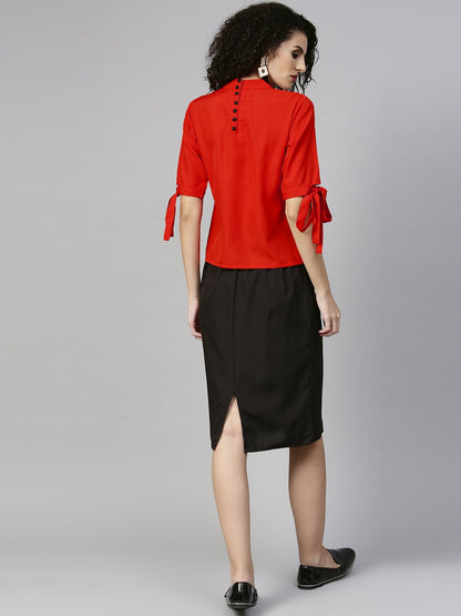 Women Orange & Black Solid Top With Skirt | LASVINI - Redefining Indian Fashion with Elegance