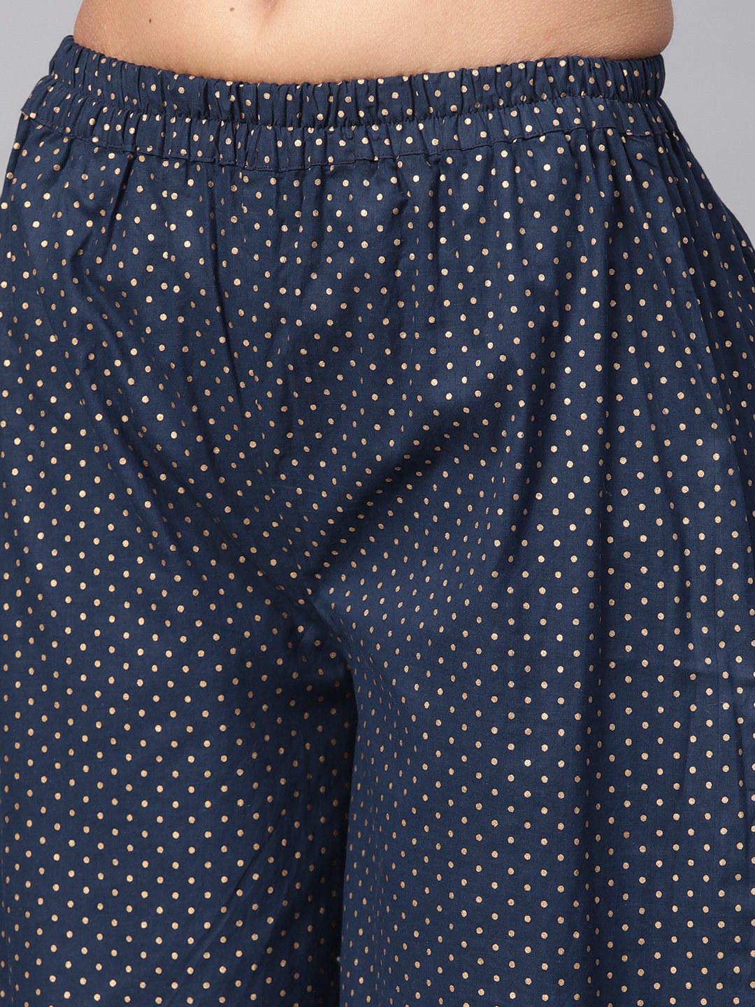 Navy Blue Kurta Set With Printed Palazzo & Contrasting Green Dupatta Emblished With Gota | LASVINI - Redefining Indian Fashion with Elegance