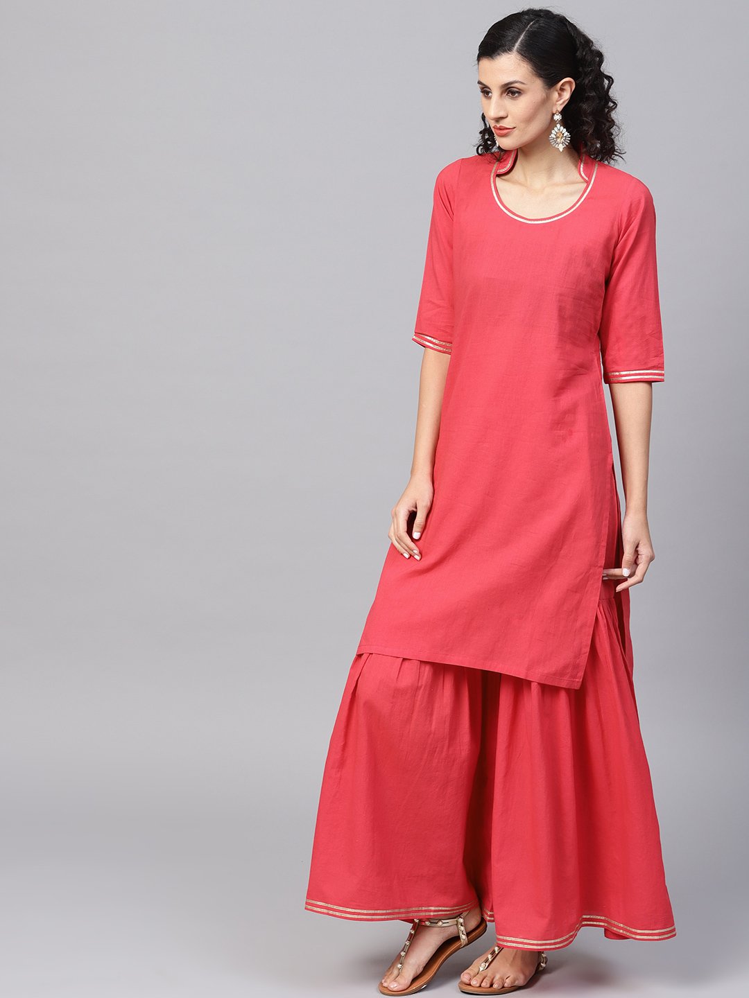 Solid Red Kurta Set With Sharara & Contrasting Dupatta | LASVINI - Redefining Indian Fashion with Elegance