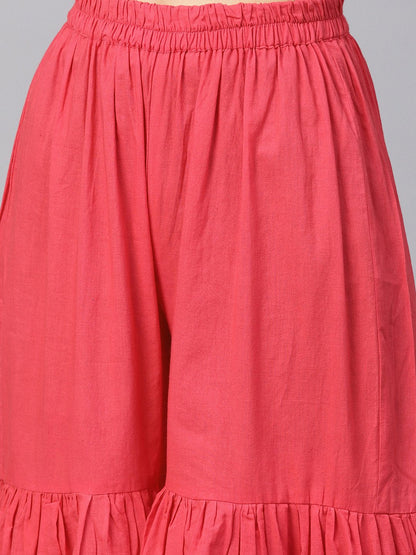 Solid Red Kurta Set With Sharara & Contrasting Dupatta | LASVINI - Redefining Indian Fashion with Elegance