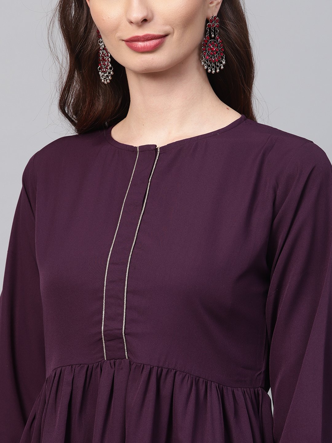 Solid Burgundy Tunic Emblished With Gota & 3/4 Sleeves | LASVINI - Redefining Indian Fashion with Elegance