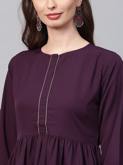 Solid Burgundy Tunic Emblished With Gota & 3/4 Sleeves | LASVINI - Redefining Indian Fashion with Elegance