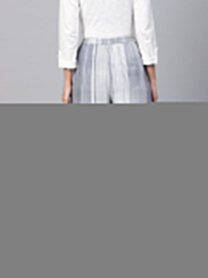 Grey Striped Ankle Length Jogger With Elastic Band | LASVINI - Redefining Indian Fashion with Elegance