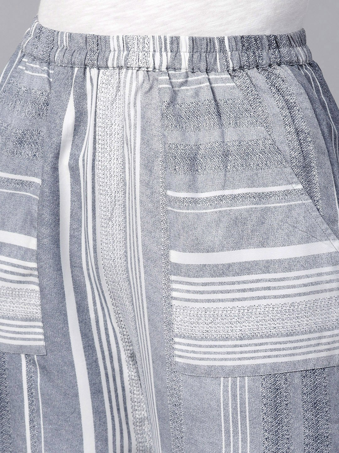 Grey Striped Ankle Length Jogger With Elastic Band | LASVINI - Redefining Indian Fashion with Elegance