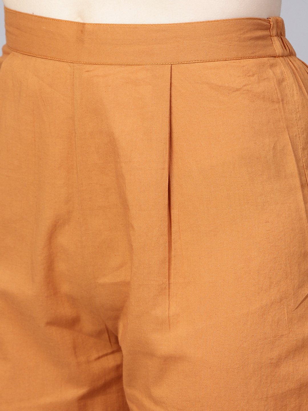 Camel  Brown Checked With Florals Kurta Set With Solid Palazzo | LASVINI - Redefining Indian Fashion with Elegance