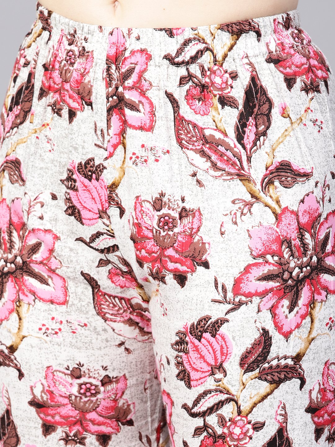 Solid Coffee Brown 3/4Th Sleeve Cotton Kurta With Printed Floral Sharara | LASVINI - Redefining Indian Fashion with Elegance