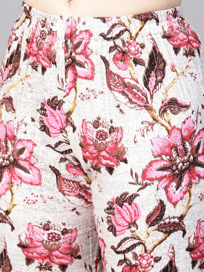 Solid Coffee Brown 3/4Th Sleeve Cotton Kurta With Printed Floral Sharara | LASVINI - Redefining Indian Fashion with Elegance