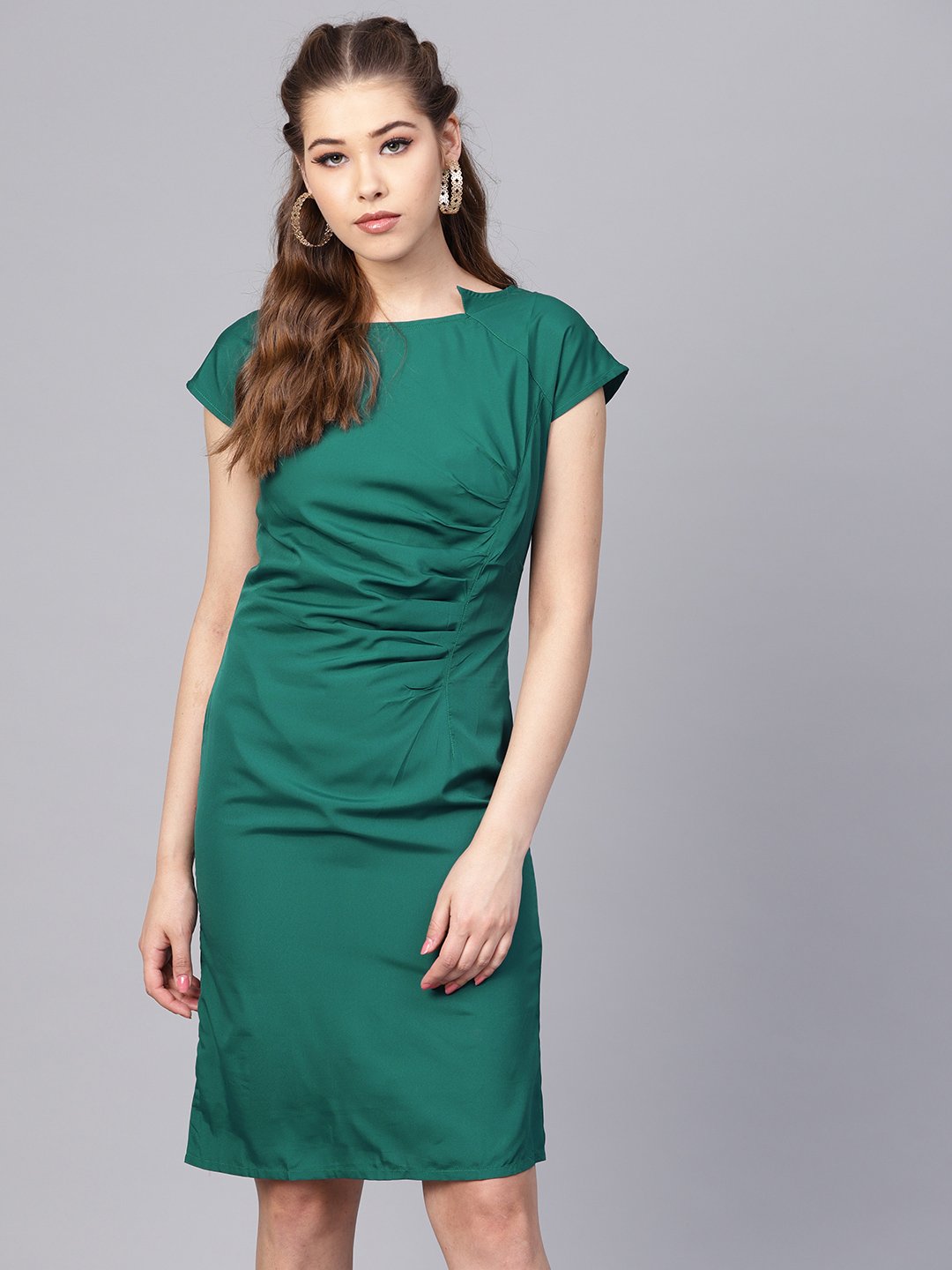 Dark Green Sheath Cap Sleeve Dress | LASVINI - Redefining Indian Fashion with Elegance