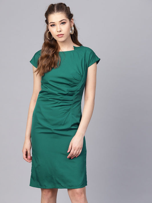 Dark Green Sheath Cap Sleeve Dress | LASVINI - Redefining Indian Fashion with Elegance
