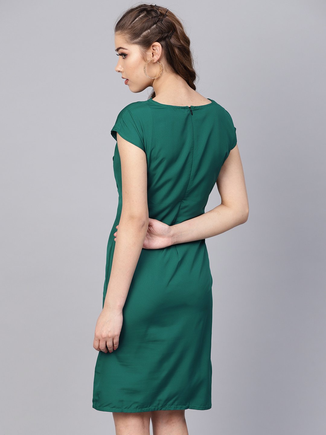 Dark Green Sheath Cap Sleeve Dress | LASVINI - Redefining Indian Fashion with Elegance