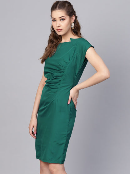 Dark Green Sheath Cap Sleeve Dress | LASVINI - Redefining Indian Fashion with Elegance