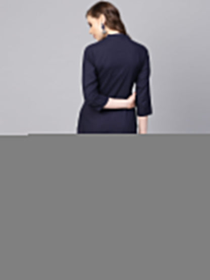 Navy Blue Kurta With Contrasting Detailed Placket With Madarin Collar | LASVINI - Redefining Indian Fashion with Elegance