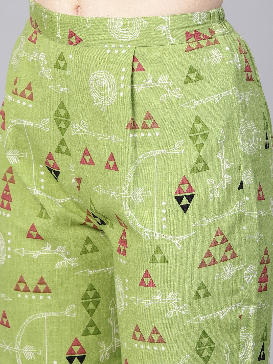 Light Green Printed Set With Navy Blue Solid Kurta & Green Printed Palazzo | LASVINI - Redefining Indian Fashion with Elegance