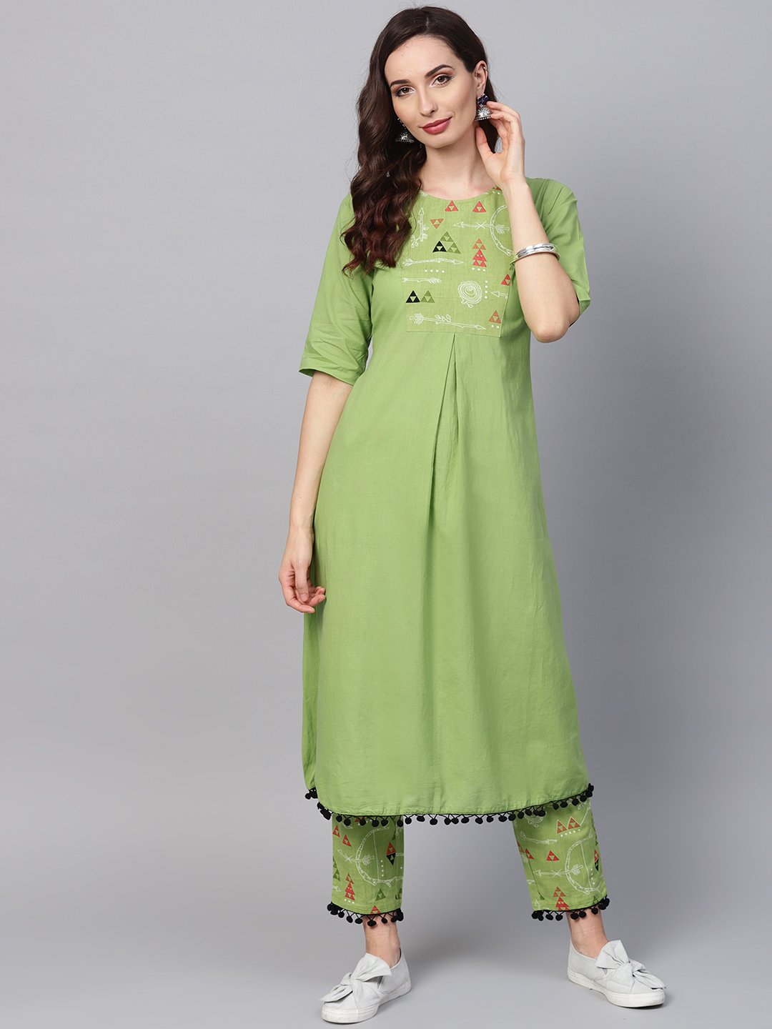 Tribal Printed Yoke With Solid Kurta Set With Printed Palazzo | LASVINI - Redefining Indian Fashion with Elegance