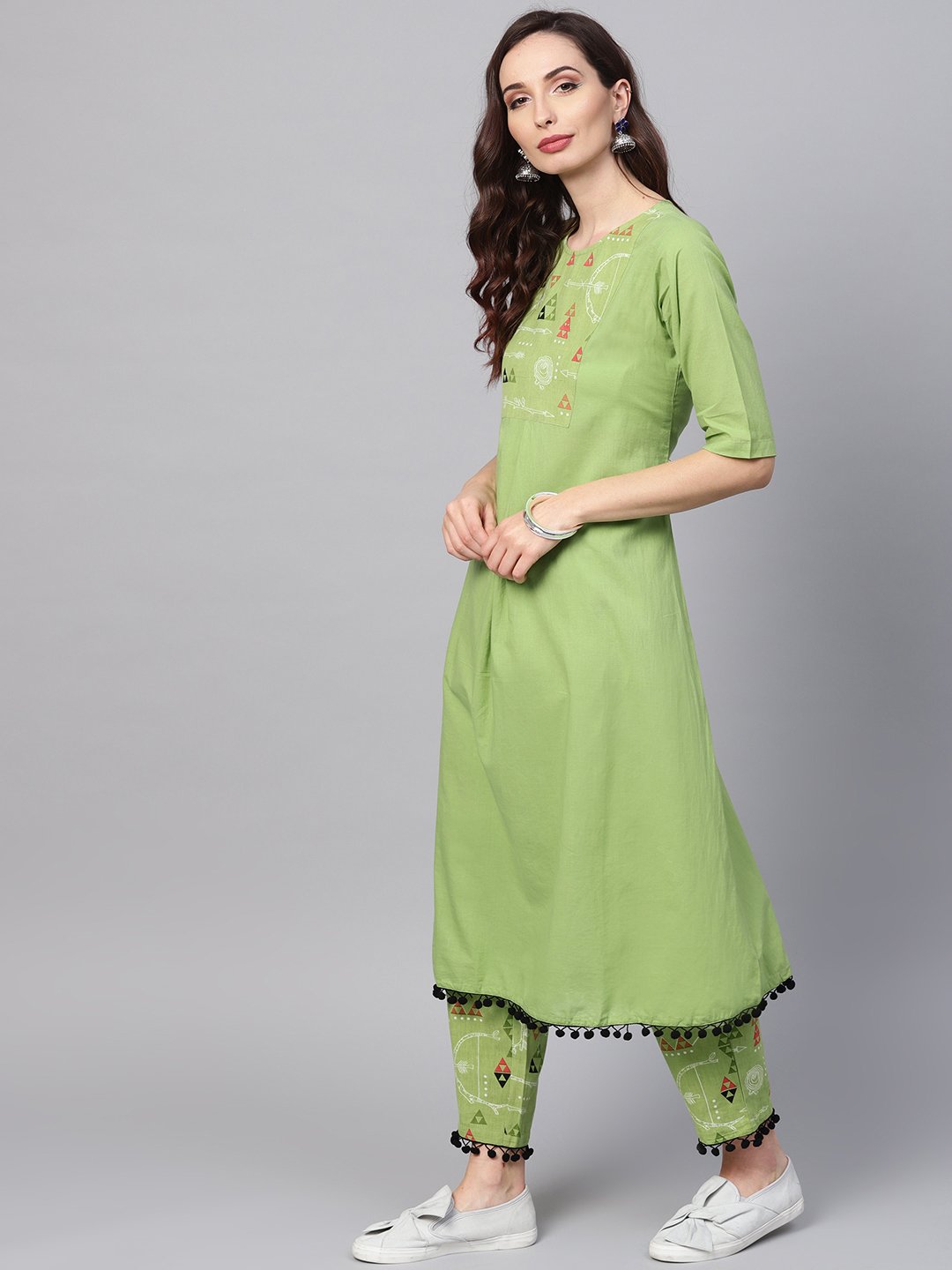 Tribal Printed Yoke With Solid Kurta Set With Printed Palazzo | LASVINI - Redefining Indian Fashion with Elegance