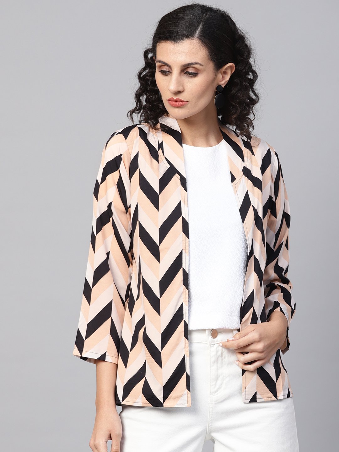 Multi Colored 3/4Th Sleeve Front Open Jacket With Belt | LASVINI - Redefining Indian Fashion with Elegance