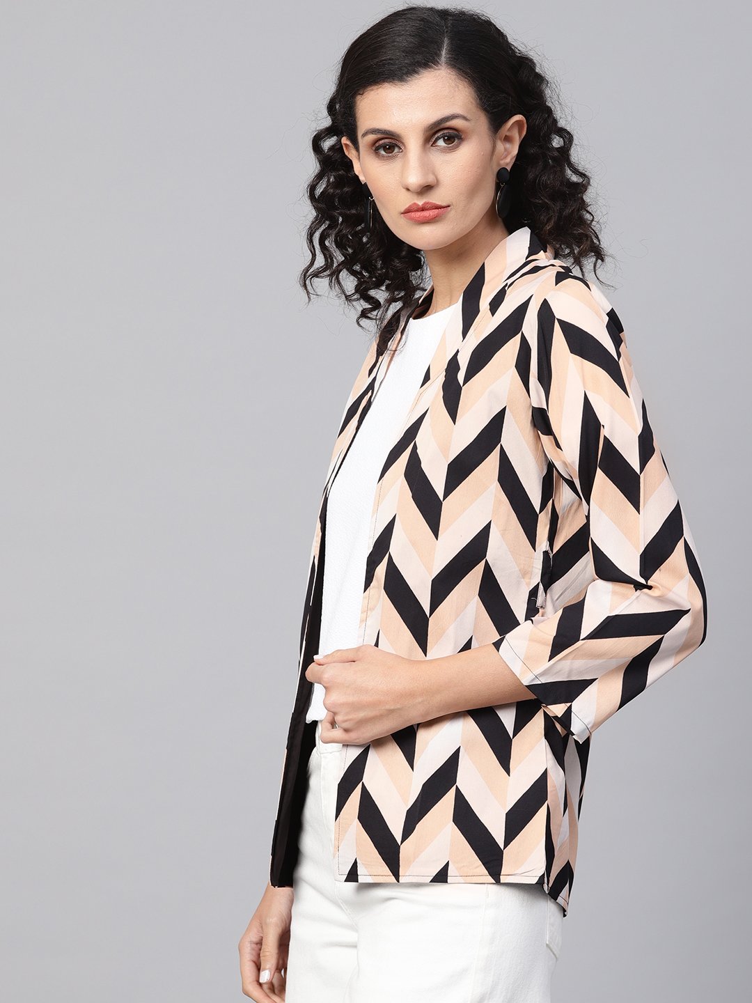 Multi Colored 3/4Th Sleeve Front Open Jacket With Belt | LASVINI - Redefining Indian Fashion with Elegance