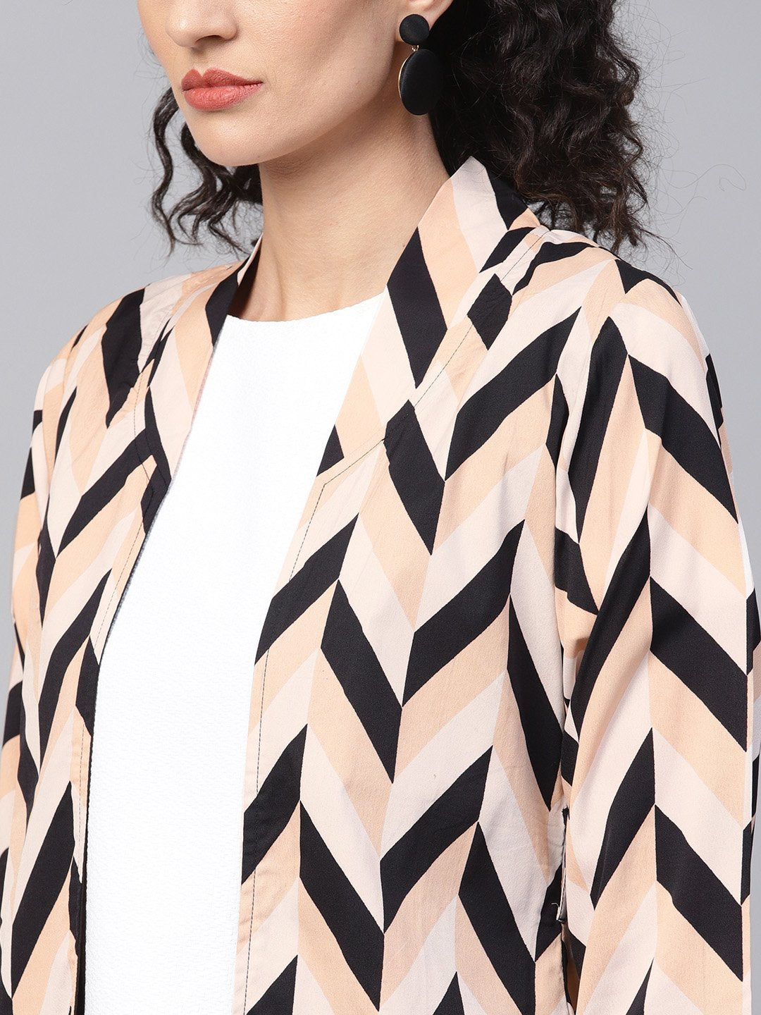 Multi Colored 3/4Th Sleeve Front Open Jacket With Belt | LASVINI - Redefining Indian Fashion with Elegance