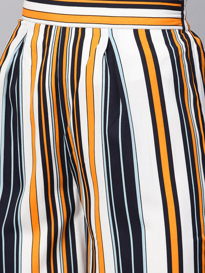 Solid Yellow Jacket & Stripped Palazzo Clothing Set | LASVINI - Redefining Indian Fashion with Elegance