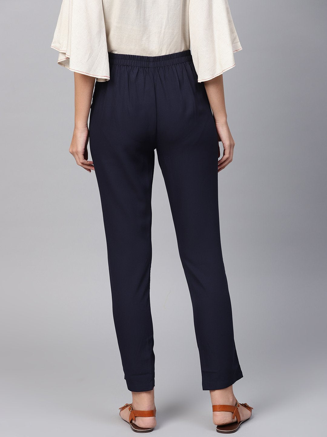 Navy Blue Detailed Pleated Pants | LASVINI - Redefining Indian Fashion with Elegance