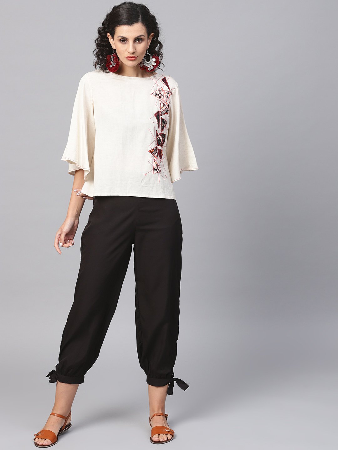 Solid Black Knot Style Capri Pant | LASVINI - Redefining Indian Fashion with Elegance